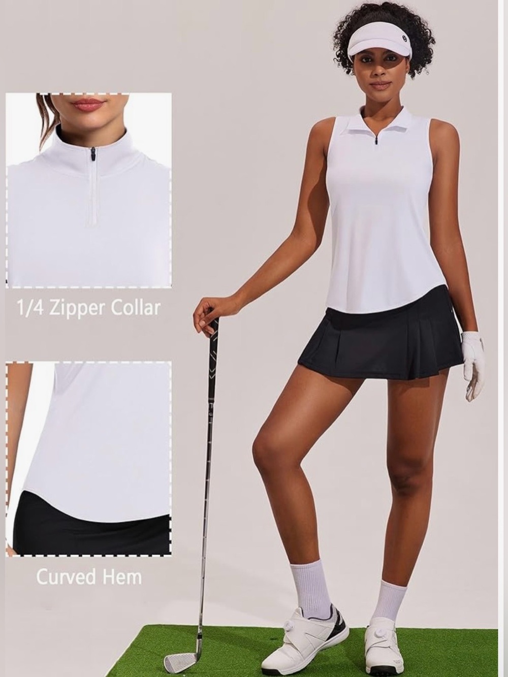 Pinspark UPF 50+ Sleeveless Golf Tank NWT White Quarter Zip Athletic Top